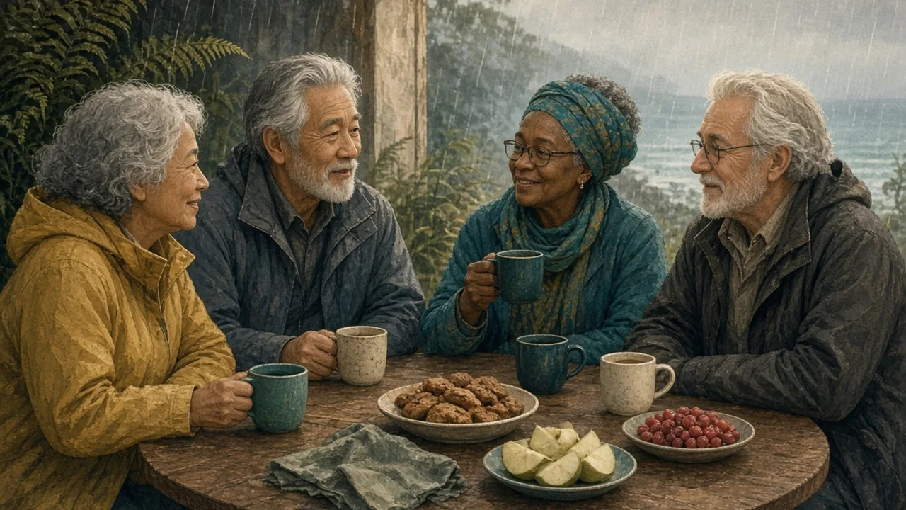 A relaxed shared table with several ways to participate